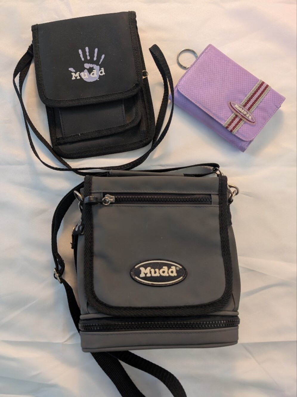 Vintage 90s/Y2K Lot Of Mudd Bags And Wallet, Black Grey And Lavender